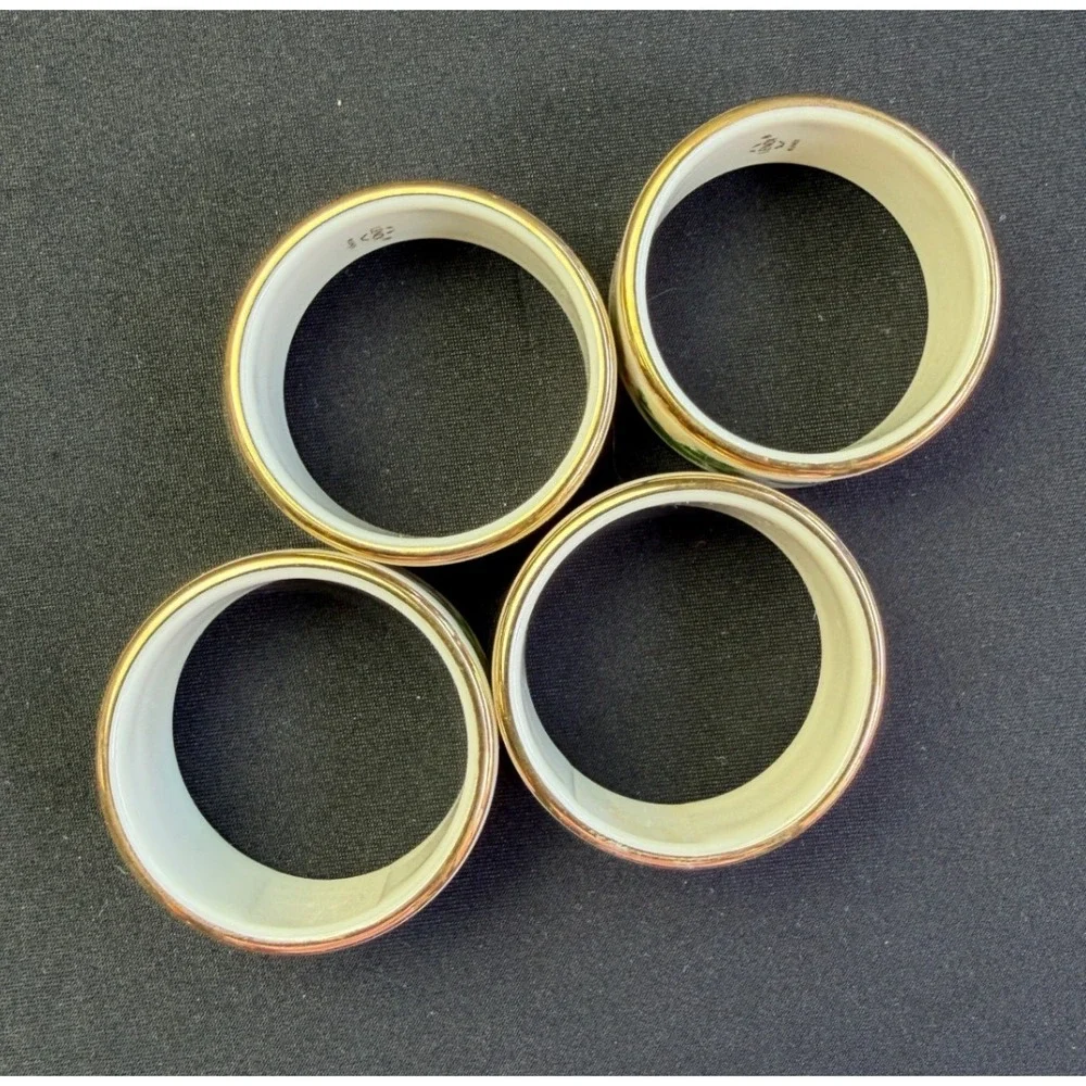 Lenox Holiday Napkin Rings Set of 4 Ivory Bone China Gold Trim Holly Vintage